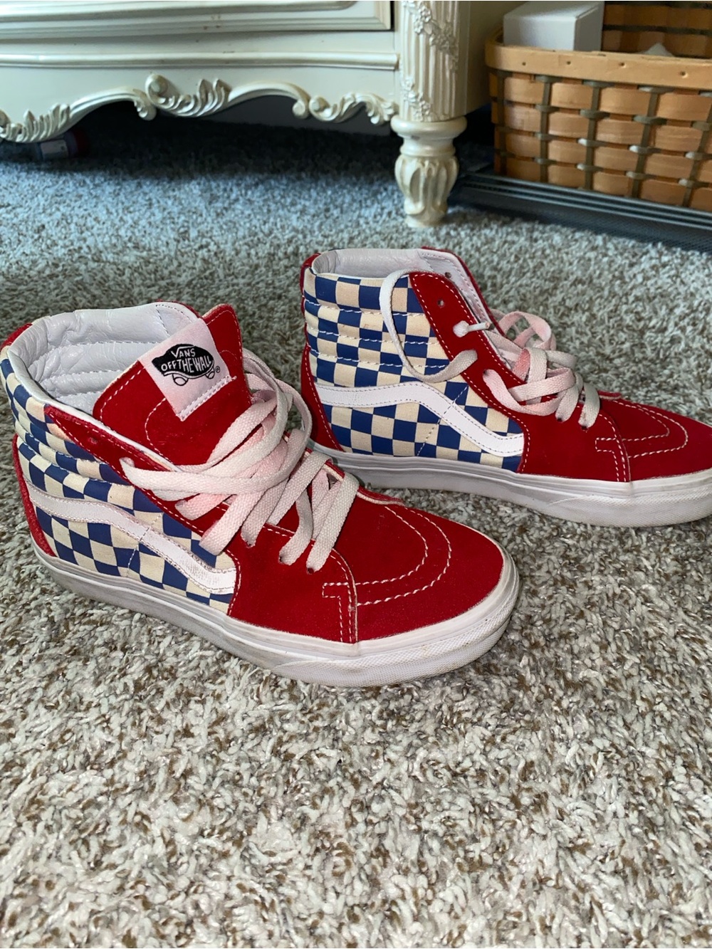 Vans High-Top Checkerboard Sneakers in Red and Blue